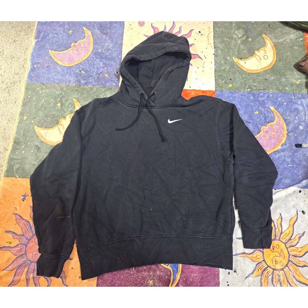 Nike Men's Black Pullover Hoodie Drawstring Hood Logo Solid Long Sleeve Sz S